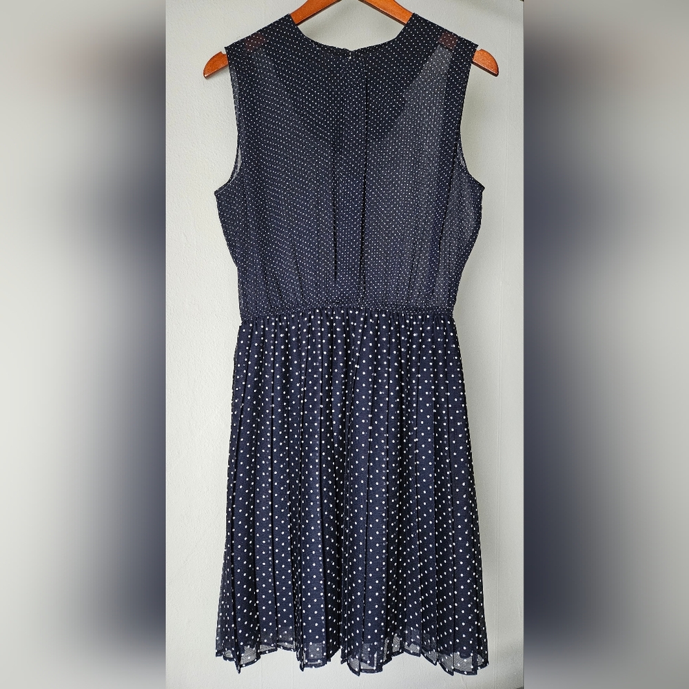 2010s Anthropologie X ObyOrganic Navy Polka Dot Pleated Sleeveless Dress